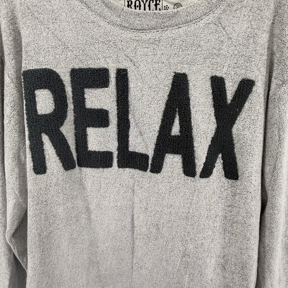 Royce Brand Womens Relax Graphic Terry Sweatshirt Heather Gray Long Sleeve L - Picture 2 of 7